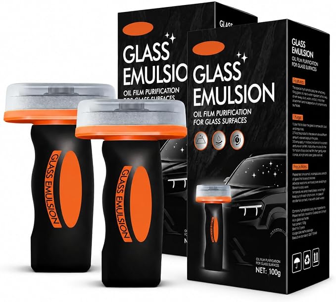 Glass Oil Film Remover for Car, 100ml Roll-On Glass Compound with Cleaning Board, Removes Oil Film & Smudges, Improve Windshield Clarity for Safe Driving