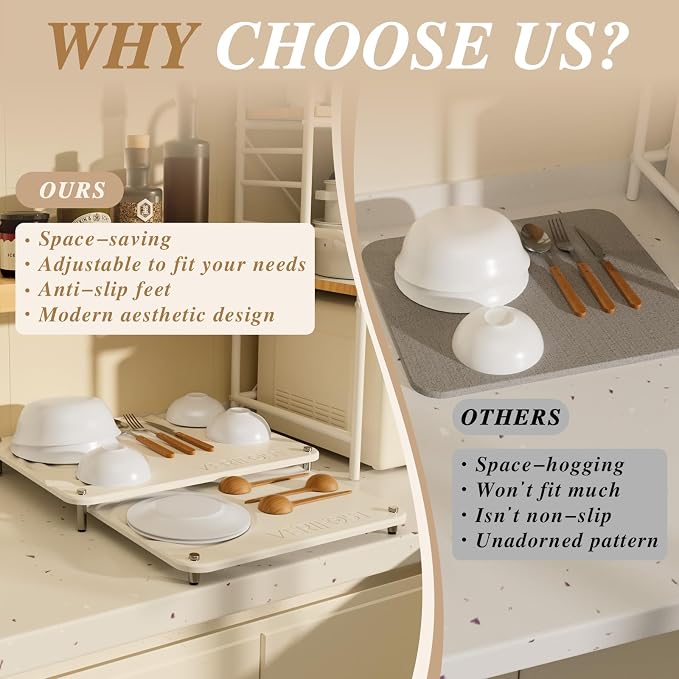Pearl White 2PCs Large Drying Stone for Kitchen Counter, Stone Dish Drying Mat for Kitchen Counter, Quick Dry Mat with Non-slip Feet