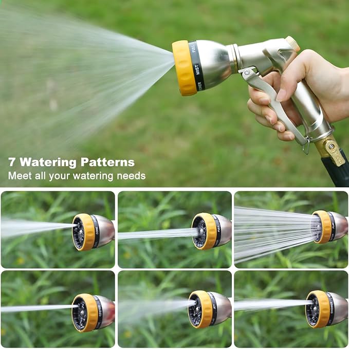 FANHAO Metal Garden Hose Nozzle Heavy Duty, 7 Adjustable Spray Patterns | Rustproof Zinc Alloy, Ergonomic Grip, Hands-Free Lock, Leak Proof High Pressure Water Nozzle for Lawn & Plant, Car & Pet