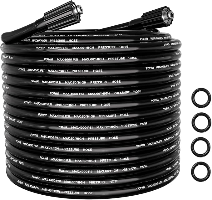 Pressure Washer Hose 50FT, 1/4'' ID M22 No Kink Replacement Hose | 4000PSI Non Marking No Bursting Power Washing Lightweight Extension Hose with O-Rings No Leak for Car Garden Yard Cleaning