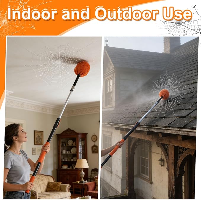 26FT High Reach Duster Kit with 5-20FT Flip-Lock & Screw Dual Locking Extension Pole, Cobweb Duster, Washable Ceiling Fan Cleaner & Window Squeegee for Glass & High Roof