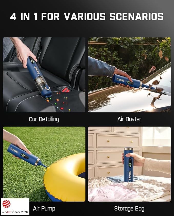 Fanttik Slim V10 APEX Cordless Car Vacuum, 4-in-1 Portable Mini Handheld Vac, 19kPa Suction Power, Upgraded Smart Digital Display, 2 Suction Modes for Small Jobs, Car, Office Desk, Keyboards (Blue)