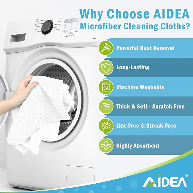 AIDEA Microfiber Cleaning Cloth White 20PK, Cleaning Rags, 11.5"x 11.5" | Microfiber Towel for Cars, Lint Free Cloth, Kitchen Towels Dusting Cloth, Wash Cloths, Dish Rags for Home, Kitchen