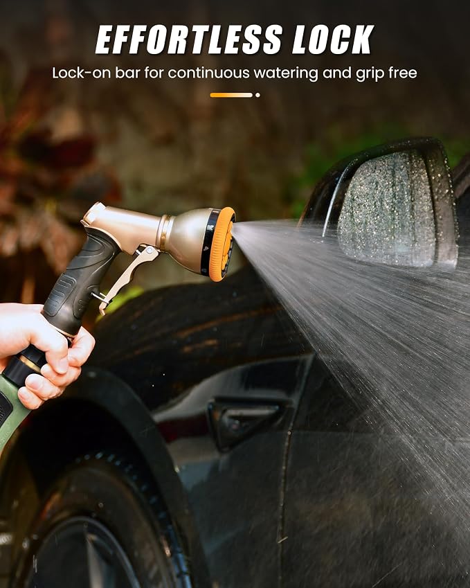 RAINPOINT Garden Hose Nozzle, Metal Hose Sprayer Nozzle With 9 Adjustable Spray Patterns, Heavy Duty Hose Sprayer for Watering Plants, Lawns, Car Wash, Pet Washing (1, Orange)