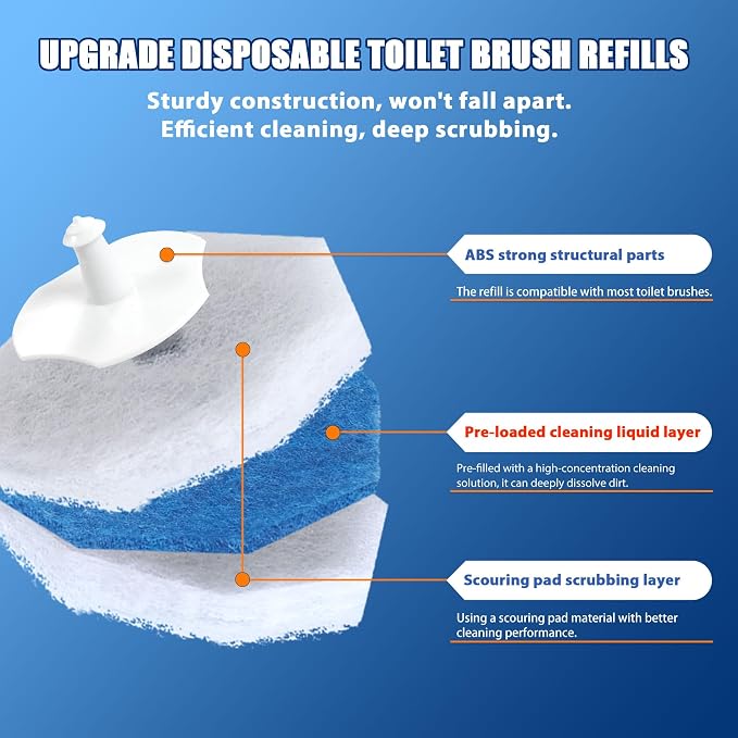 Disposable Toilet Brush with 70 Refills, Wall Mounted Toilet Bowl Cleaner Wand Kit and Holder, Bathroom Cleaning Supplies, Toilet Scrubber Disposable Heads, 1 Pack