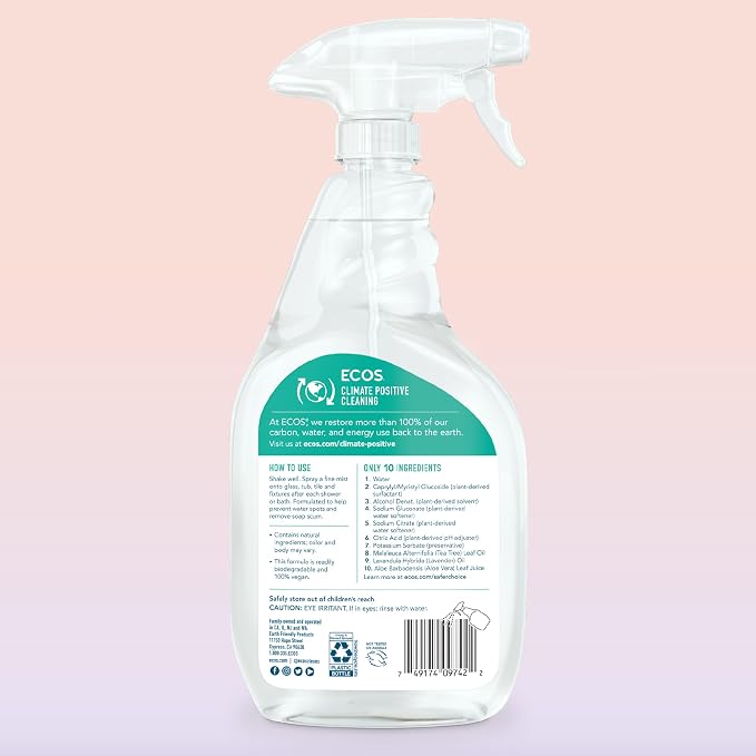 ECOS Bathroom Cleaner - Shower, Tile & Bathtub - All Purpose Cleaning Spray & Shower Cleaner - No Scrub or Rinse Needed for Soap Scum Remover- Natural Bathroom Cleaning Supplies ( Pack of 2 )