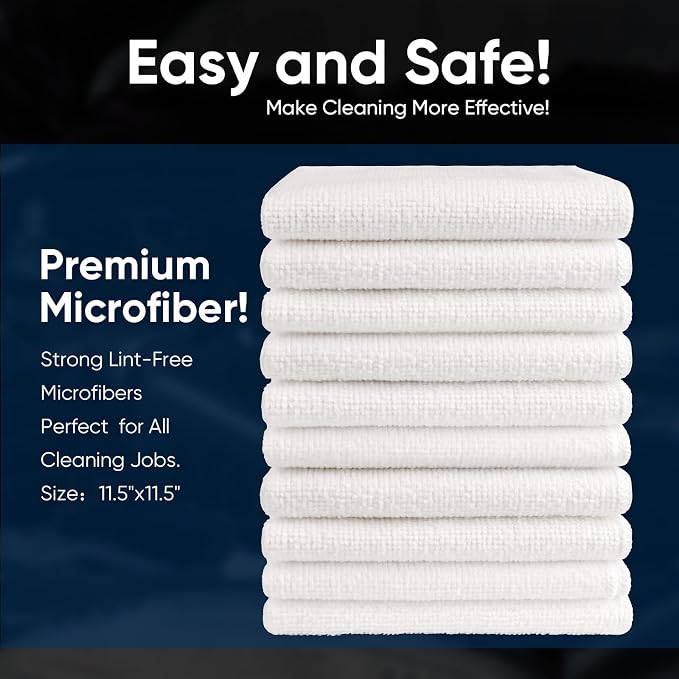 AIDEA White Microfiber Cleaning Cloth 100PK, Reusable Cleaning Rags 12"x12" | Microfiber Towels for Cars Lint Free Soft Microfiber Towels, Kitchen Towels Dusting Cloth, Dish Rags, Bulk Cleaning Towels