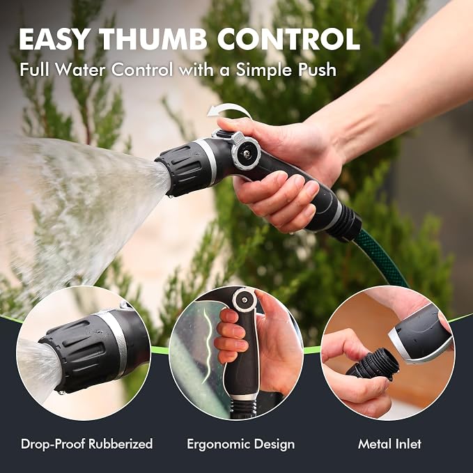 RESTMO Garden Hose Nozzle, Heavy Duty Water Hose Sprayer Nozzle for Outdoor | Metal Spray Nozzle, Adjustable Thumb Control, 3 Patterns, Jet | Rinse | Cone, Leak-proof, Ideal for Lawn & Plant & Car, Black