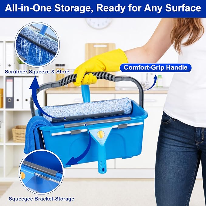 Professional Window Cleaning Kit, Window Washing Kit with 3 Gallon Bucket, 14-Inch Squeegee, 15-Inch Scrubber, 76-Inch Extendable Pole, Set of Window Cleaning Equipment for Home & Commercial Use