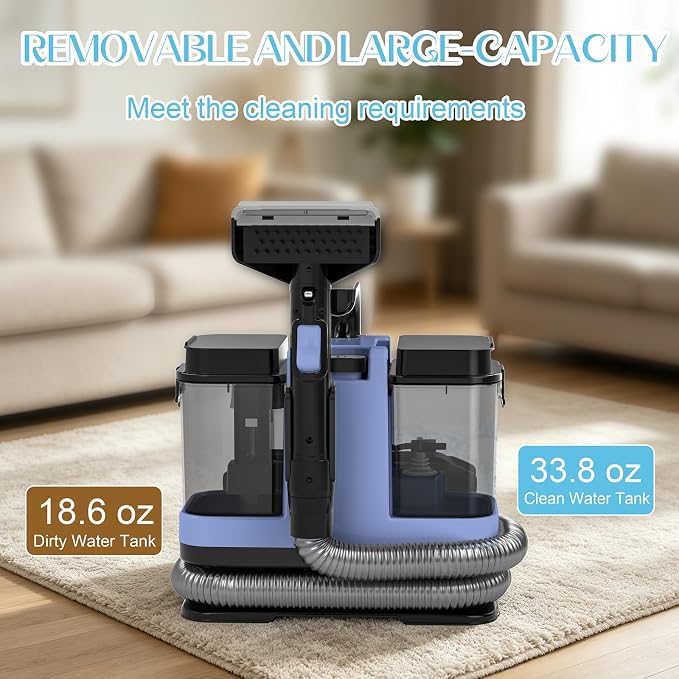 18Kpa Carpet Cleaner Machine, Portable Carpet and Upholstery Cleaning Machine, Deep Cleaning for Rugs, Couch, Car Interiors Stains, Pet & Family Friendly, 120V (HAZE BLUE)
