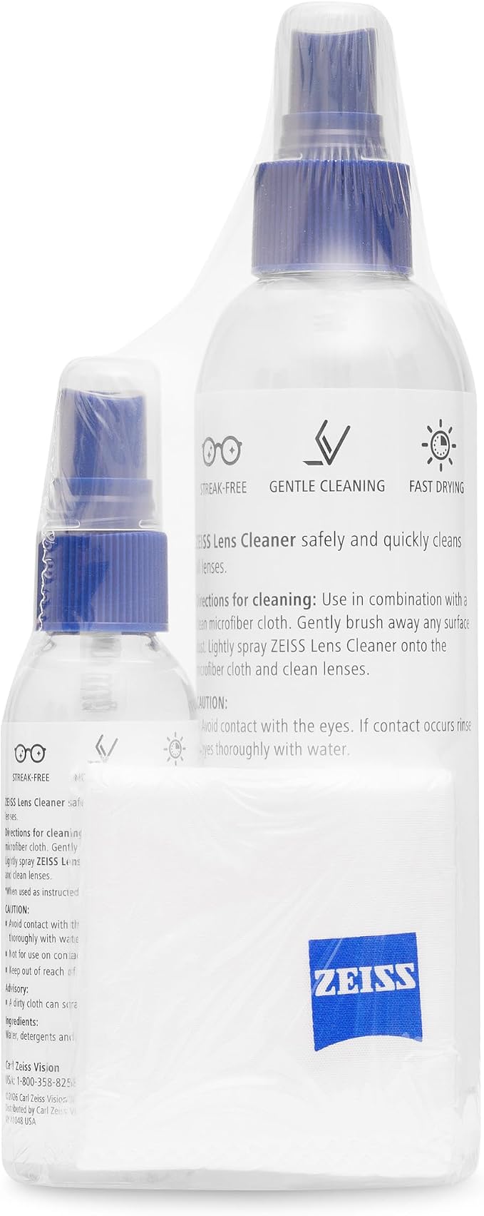 ZEISS Lens Cleaning Kit- 8 oz. & 2 oz. Bottles of Lens Cleaner, 2 Microfiber Cleaning Cloths