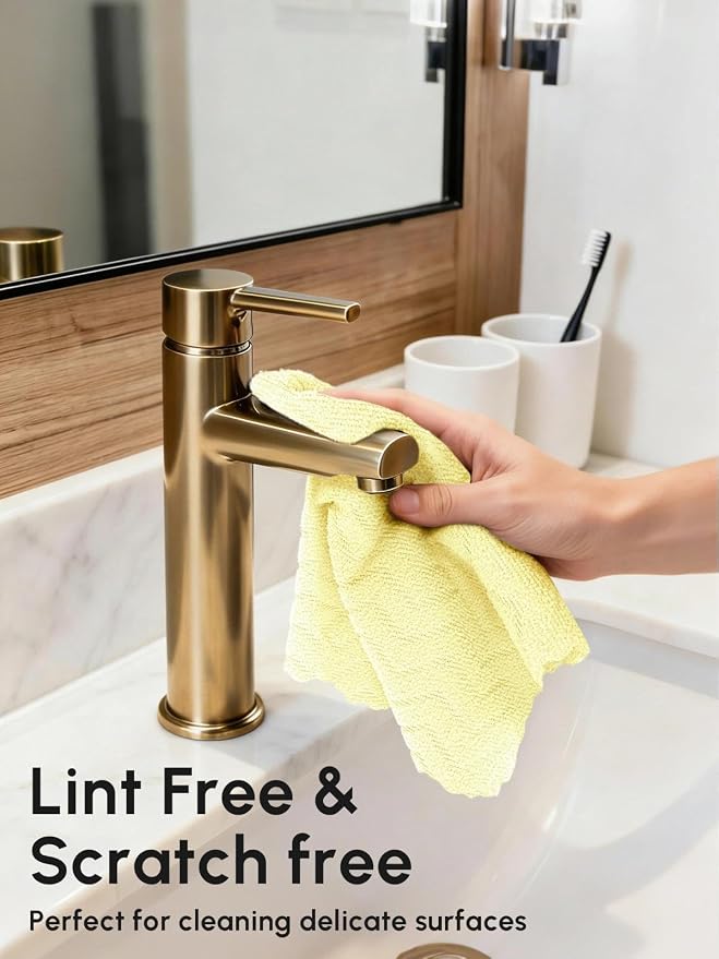 Microfiber Cleaning Cloths Roll, 75 Pack Tear Away Microfiber Towels Roll, 12" x 12" Lint Free Rags, Reusable Cleaning Cloths, Washable, Scratch Free,Ultra Absorbent Dish Rags(Yellow Ripple)