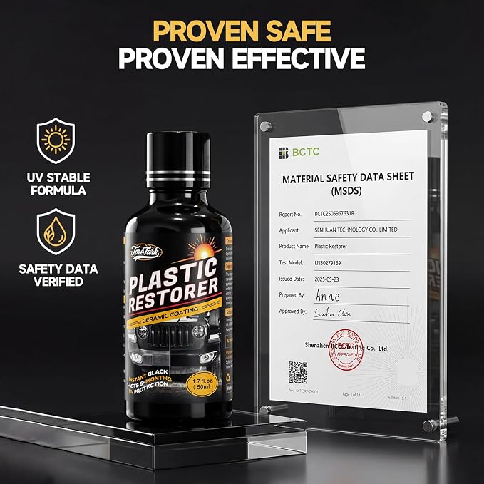 Toretark Plastic Restorer for Cars, Not a Dressing, Black Trim Restorer, Ceramic Crystal Coating Highly Concentrated, Lasting Up to 6 Months+ with UV Protection, Restore Automotive Exterior Protectant