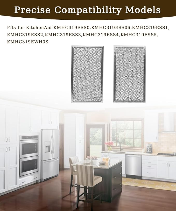 2-pack Microwave Grease Filter Compatible with KitchenAid KMHC319ESS0,KMHC319ESS06,KMHC319ESS1,KMHC319ESS2,KMHC319ESS3,KMHC319ESS4,KMHC319ESS5,KMHC319EWH0 And more