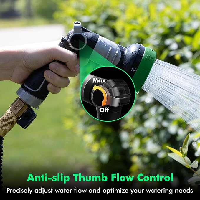 RESTMO Heavy Duty Garden Hose Nozzle, Multi-Angle Hose Spray Nozzle | 4 Adjustable Spray Patterns, Garden Hose Sprayer with Twist Switch, Thumb Flow Control, Ideal for Outdoor Lawn & Yard, Green