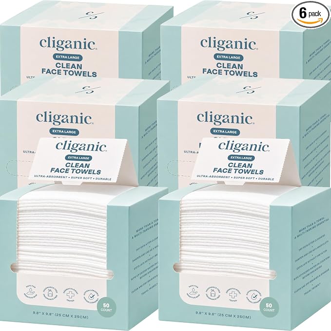 Cliganic Clean Face Towels XL, Multi-Pack (300 Count), Disposable, Ultra-Absorbent, Hypoallergenic & Soft - Makeup Remover Dry Wipes, Pamper Your Face, Hygienic Towelettes, for All Skin Types