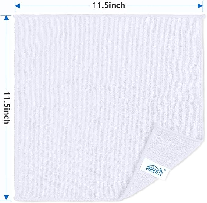 HOMEXCEL 8PK Microfiber Cleaning Cloth, Cleaning Rags for Home, 11.5x11.5in | Reusable, Lint Free, Scratch-Free and Highly Absorbent Towels for Kitchen, Window and Glass, Cars, White