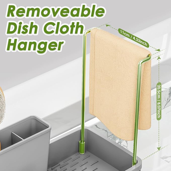 Ewaiira Stainless Steel Sink Caddy, Sponge Holder for Kitchen Sink with Brush Holder Dishcloth Rack, Rustproof Sink Organizer Countertop, Soap Dispenser Kitchen Organizers Storage Essentials, Gray9.8″