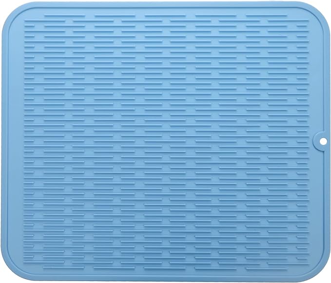 MicoYang Silicone Dish Drying Mat for Multiple Usage,Easy clean,Eco-friendly,Heat-resistant Silicone Mat for Kitchen Counter or Sink,Refrigerator or Drawer Liner Light Blue 2XL 24 inches x 18 inches