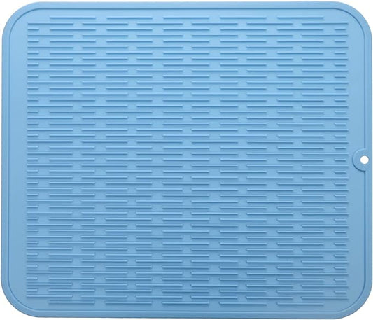 MicoYang Silicone Dish Drying Mat for Multiple Usage,Easy clean,Eco-friendly,Heat-resistant Silicone Mat for Kitchen Counter or Sink,Refrigerator or Drawer Liner Light Blue 2XL 24 inches x 18 inches