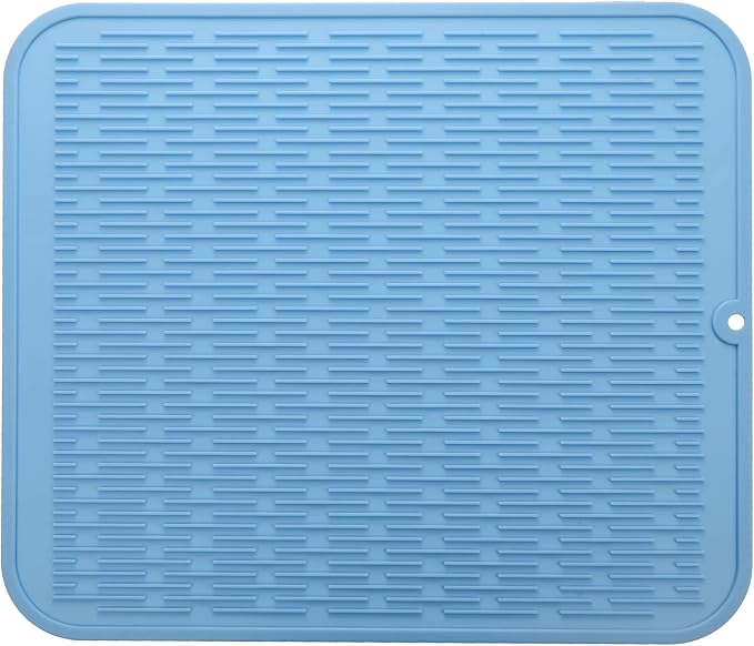 MicoYang Silicone Dish Drying Mat for Multiple Usage,Easy clean,Eco-friendly,Heat-resistant Silicone Mat for Kitchen Counter or Sink,Refrigerator or Drawer Liner Light Blue XL 18 inches x 16 inches