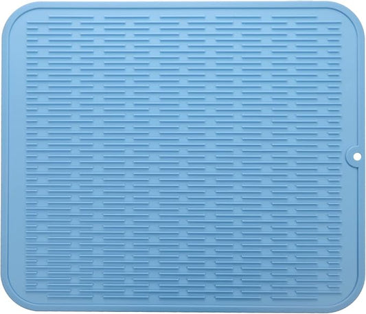 MicoYang Silicone Dish Drying Mat for Multiple Usage,Easy clean,Eco-friendly,Heat-resistant Silicone Mat for Kitchen Counter or Sink,Refrigerator or Drawer Liner Light Blue XL 18 inches x 16 inches