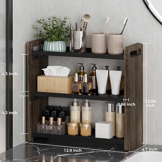 Bathroom Counter Organizer,Bathroom Counter Shelf,Bathroom Organizers,Under Sink Organizer,Cologne Organizer for Men,Colognes Stand,Cologne Cabinet,Vanity Shelf(Brown 3 Tier)