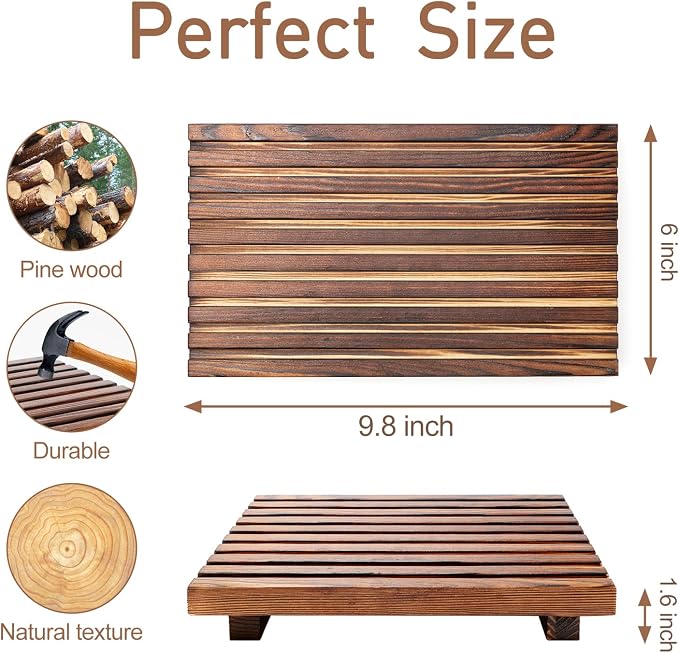 Farmhouse Bathroom Counter Organizer Wooden Display Stand Kitchen Tray | Small Counter Trays Decorative Wood Riser Pedestal Dish Soap Dispenser Holder for Bathroom Decor Sink Accessories Vanity Tray
