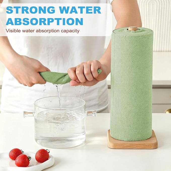 Puomue 55 Pack Microfiber Cleaning Cloth Roll, Tear Away Reusable Towels, 11" X 9", Ultra Absorbent & Lint Free Microfiber Cloth for Cleaning, Kitchen, Window (Olive Green, 11" L x 9" W)