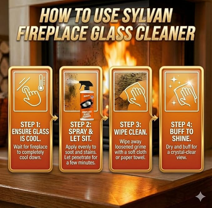 Fireplace Glass Cleaner 16 oz | Made in the USA | Removes Tough Stains | Heavy Duty Soot, Creosote & Smoke Stain Remover – Fast-Acting, Streak-Free Formula for Wood, Pellet & Coal Stoves