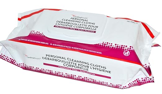 Cardinal Health Personal Cleansing Wipes, Fragrance Free, 9x13 Inch Adult Washcloths, Non-Flushable Disposable Bathing Wipes, Soft & Pre-Moistened, 96 Count (1 case of 6 Packs- Total of 576 eaches)