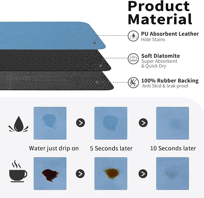 HotLive Coffee Mat - Absorbent Hide Stain Rubber Backed Dish Drying Mat for Kitchen Counter - Bar Mats for Countertops Accessories Fit Under Coffee Maker Espresso Machine