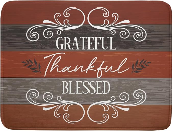 Thanksgiving Dish Drying Mat for Kitchen Counter Fall Farmhouse Grateful Blessed Microfiber Absorbent Dish Draining Reusable Washable Foldable Extra Large 18"x24"
