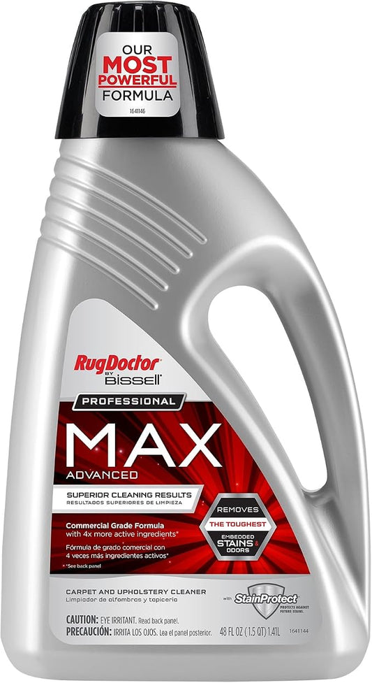 Rug Doctor by BISSELL Max Advanced Commercial Carpet Cleaner Solution 48 oz | Commercial Grade Carpet Shampoo. Removes the Toughest Embedded Stains and Odors and Protects Against Future Stains
