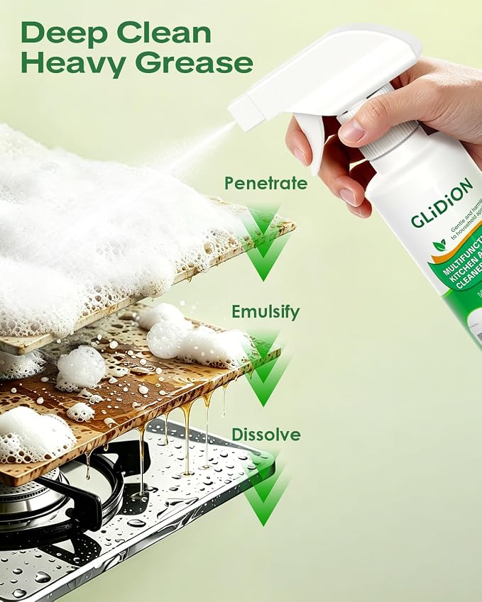 Multifunctional Kitchen Appliance Cleaner, Low-Irritation Degreaser for Oven, Air Fryer, Microwave, Refrigerator & Stove, Non-Corrosive, No Harsh Fumes, with Foam Sprayer, 10.1 Fl Oz