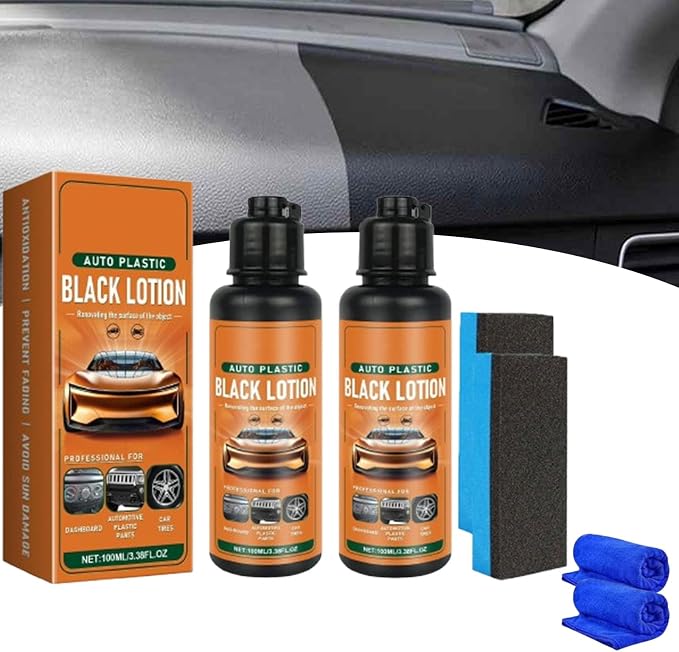 Auto Plastic Restorer Kit, 100ML Auto Plastic Restorer Lotion Black Plastics Trim Restorer for Cars of Faded Plastics and Rubbers, Black Lotion for Dashboard Door (2PCS)