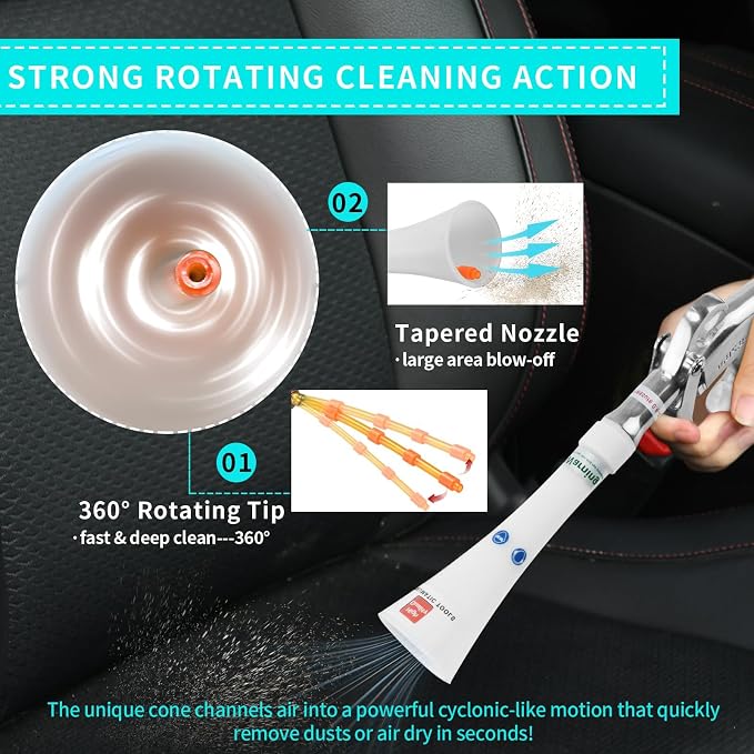 GOCCIDA Tornado Car Cleaning Gun Powerful Dry Car Detailing Air Gun Blower | Vortex Car Detailing Kit Pro High Pressure Blower Gun for Cleaning Interiors & Exteriors for Air Compressor Blasts Dust Fast