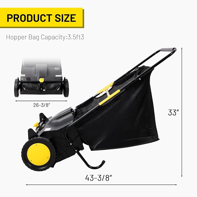 26 Inch Push Lawn Sweeper, Hand Powered Leaf & Grass Sweeper with 7 Cu Ft Hopper, 4 High-Speed Brushes, Height Adjustable, ABS & Steel Frame for Yard Lawn Cleanup (26 Inch Black)