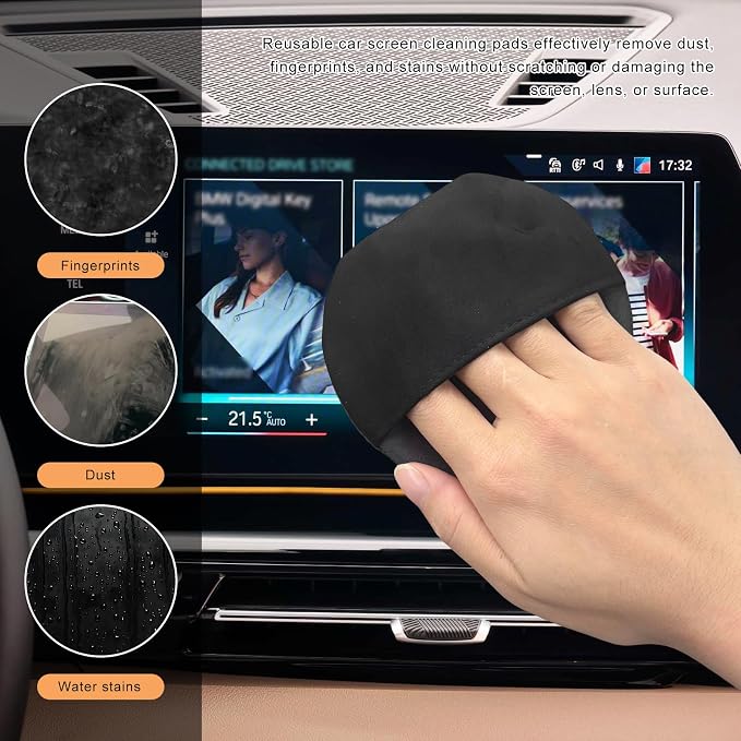 Car Screen Cleaner, Square Microfiber Cloth Non-Scratch Auto Touchscreen Cleaning Wipes, Foldable Touch Screen Pad Universal Cleaning Tool for Vehicle Dashboard Display (Round)