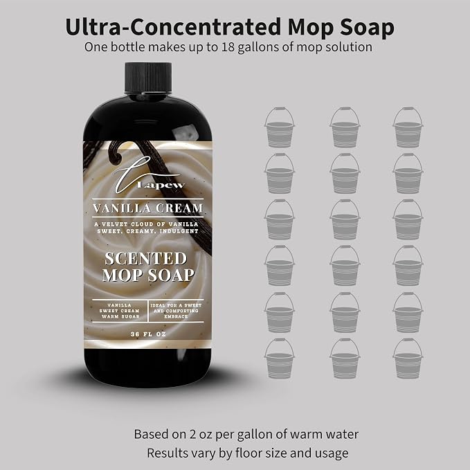 Lapew Vanilla Cream Scented Mop Soap - Luxury Floor Cleaner Concentrate for Mopping Tile, Laminate, Vinyl & Hardwood | Streak-Free, Low-Foam | 36 oz
