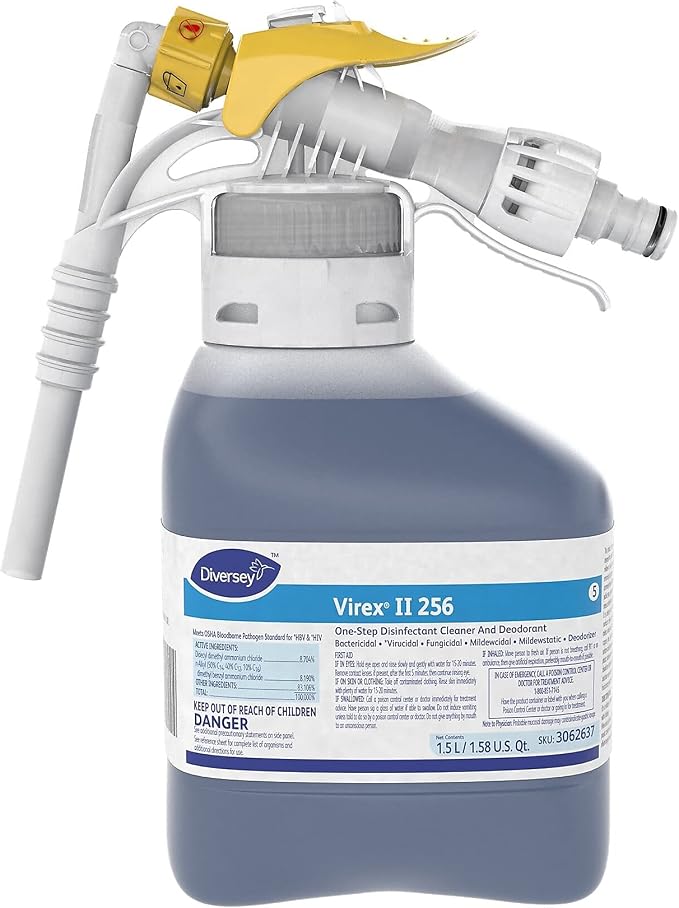 VIREX Diversey II 256 Disinfectant Cleaner RTD Concentrate, 1.5 L | One Step Cleaning, Fast Contact Time, Controls Odors, Cost Efficient 1:256 Dilution, Multi Surface Use