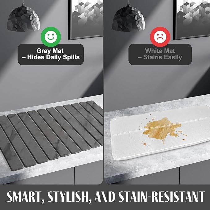 2 PCS Extra Large Stone Dish Drying Mat for Kitchen Counter, 28"×16" Marble Dish Drying Mat with 8"x 4" Coasters, Non - Slip Collapsible Absorbent Mat for Multi - Purpose, Match Any Countertop