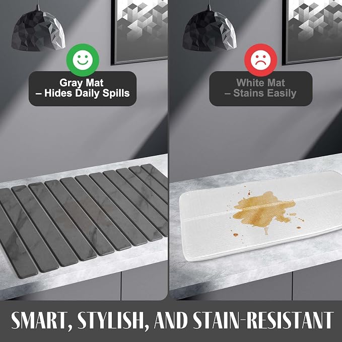 Large Stone Dish Drying Mat for Kitchen Counter, Quick Dry Dish Drying Mats, Foldable Absorbent Diatomaceous Earth Mats for Dishes Bottles Cup, Match Any Countertop (Gray Marble 28"×16" & 8"x4")
