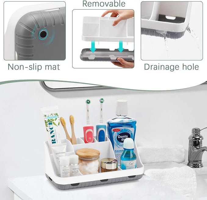 GFWARE Toothbrush Holders for Bathrooms Countertop Organizer - Kids Electric Toothbrush and Toothpaste Holder Detachable 7 Slots Tooth Brush Organization Bathroom Accessories Storage Vanity, White