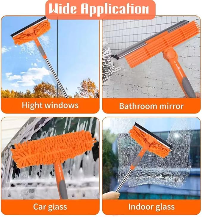 2-in-1 Window Cleaner Tool, 68'' Squeegee for Window Cleaning | Extension Pole, Scrubber with Rotating Head, Streak-Free Squeegee, Thickened Stainless Steel, In/Outdoor Washing Equipment