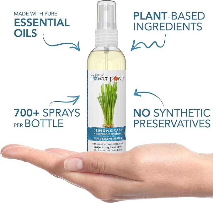 Natural Flower Power Air Freshener Spray - Odor Eliminator w/Essential Oils - Home, Car & Fabric - Cruelty Free & Vegan - Variety Pack - Lemongrass and Citrus & Spice - 2 x 4 fl oz
