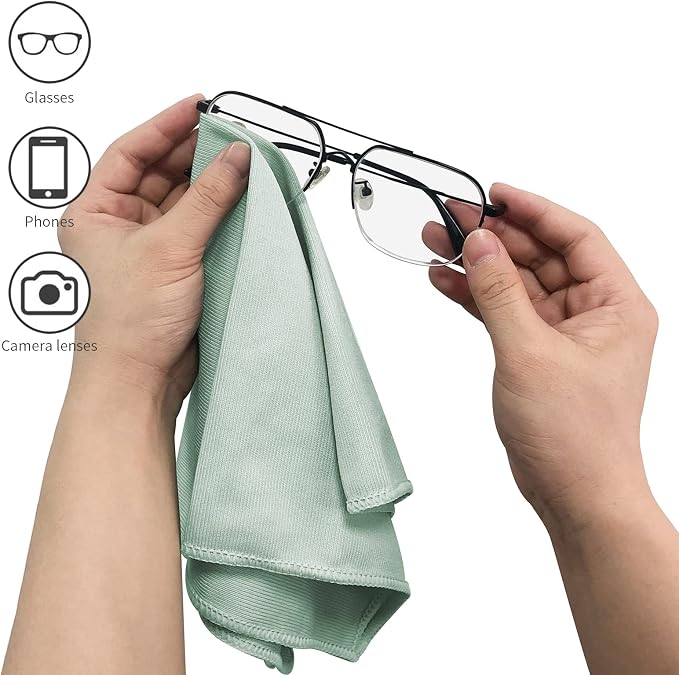 Puomue 6 Pack Microfiber Glass Cleaning Cloth, 16 Inch X 16 Inch, Lint Free Quickly Clean Window, Glasses, Windshields, Mirrors, and Stainless Steel, Green