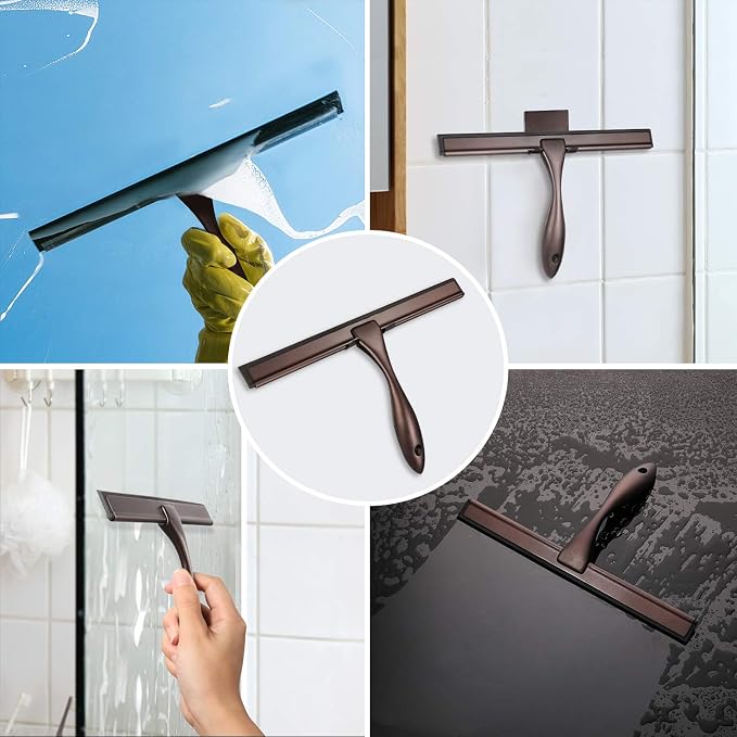Hiware All-Purpose Shower Squeegee for Shower Doors, Bathroom, Window and Car Glass - Bronze, Stainless Steel, 12 Inches