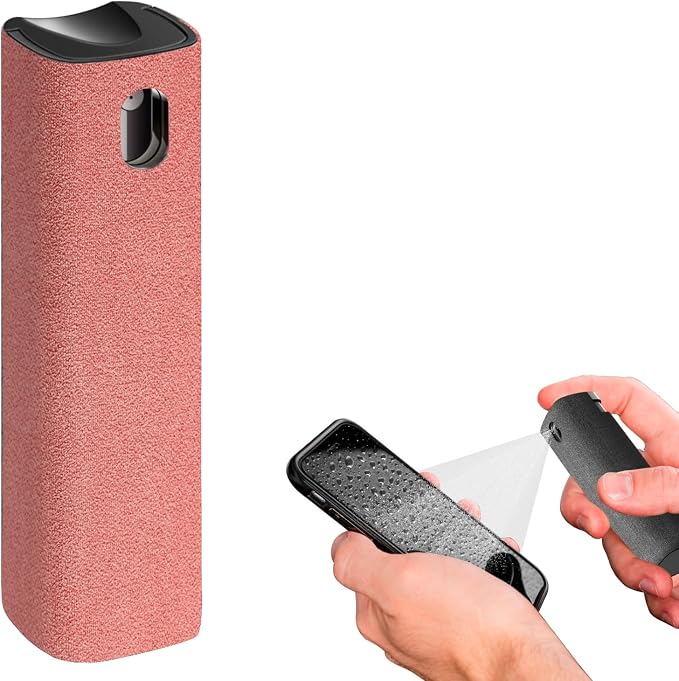IO CLEAN Mini Screen Cleaner Spray – Finger Proof Screen Cleaner for | Smartphones, iPads, MacBooks, Laptops, Car Screens, Touchscreens – 3 in1 Mist Cleaner, Microfiber Cloth and Cover (Rose)