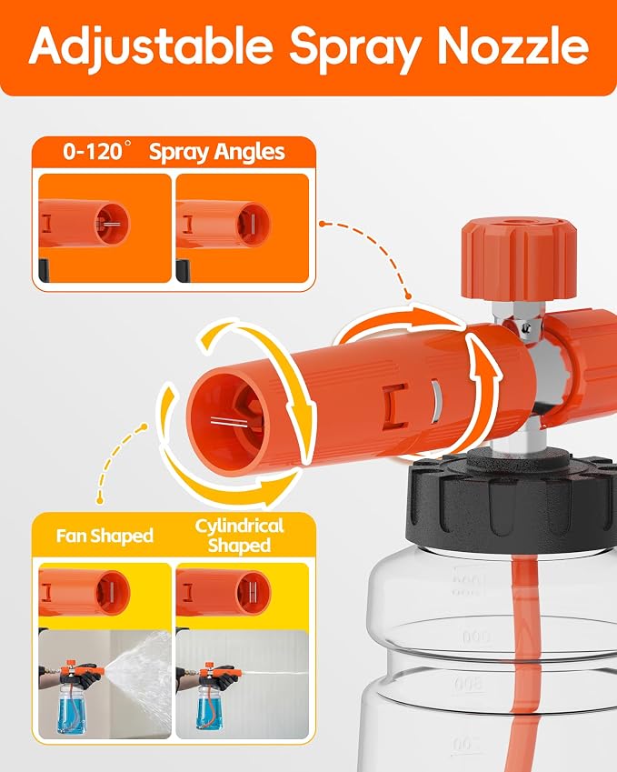 Foam Cannon for Pressure Washer with 1/4" Quick Connector, Wide Mouth Foam Cannon, Adjustable Soap Cannon for Car Wash, Additional 1.1mm Orifice Nozzle (Orange)